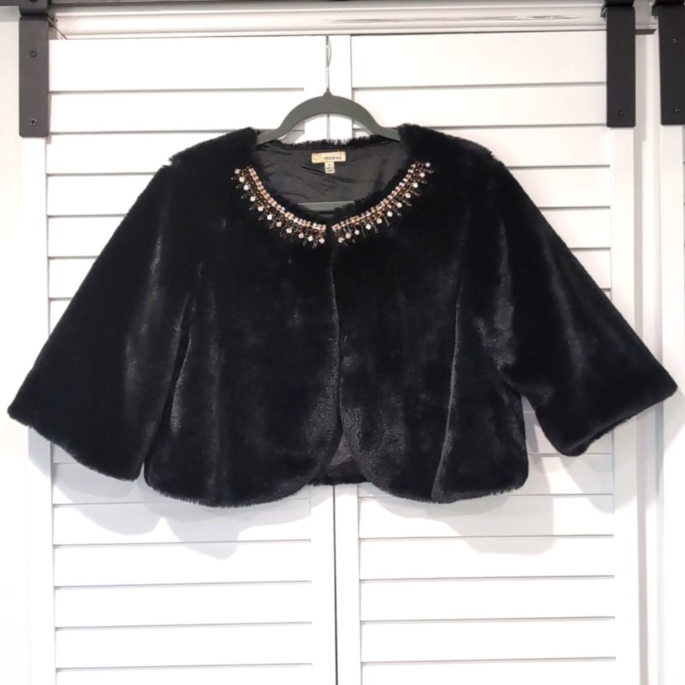 Haani Faux Black Mink Fur Jacket, Size Large